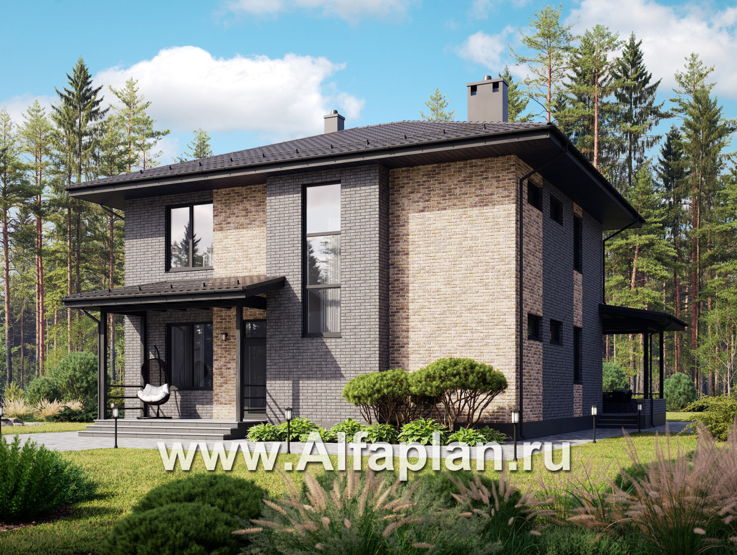 Проекты домов Альфаплан - Проект лаконичного двухэтажного дома из керамических блоков - основное изображение