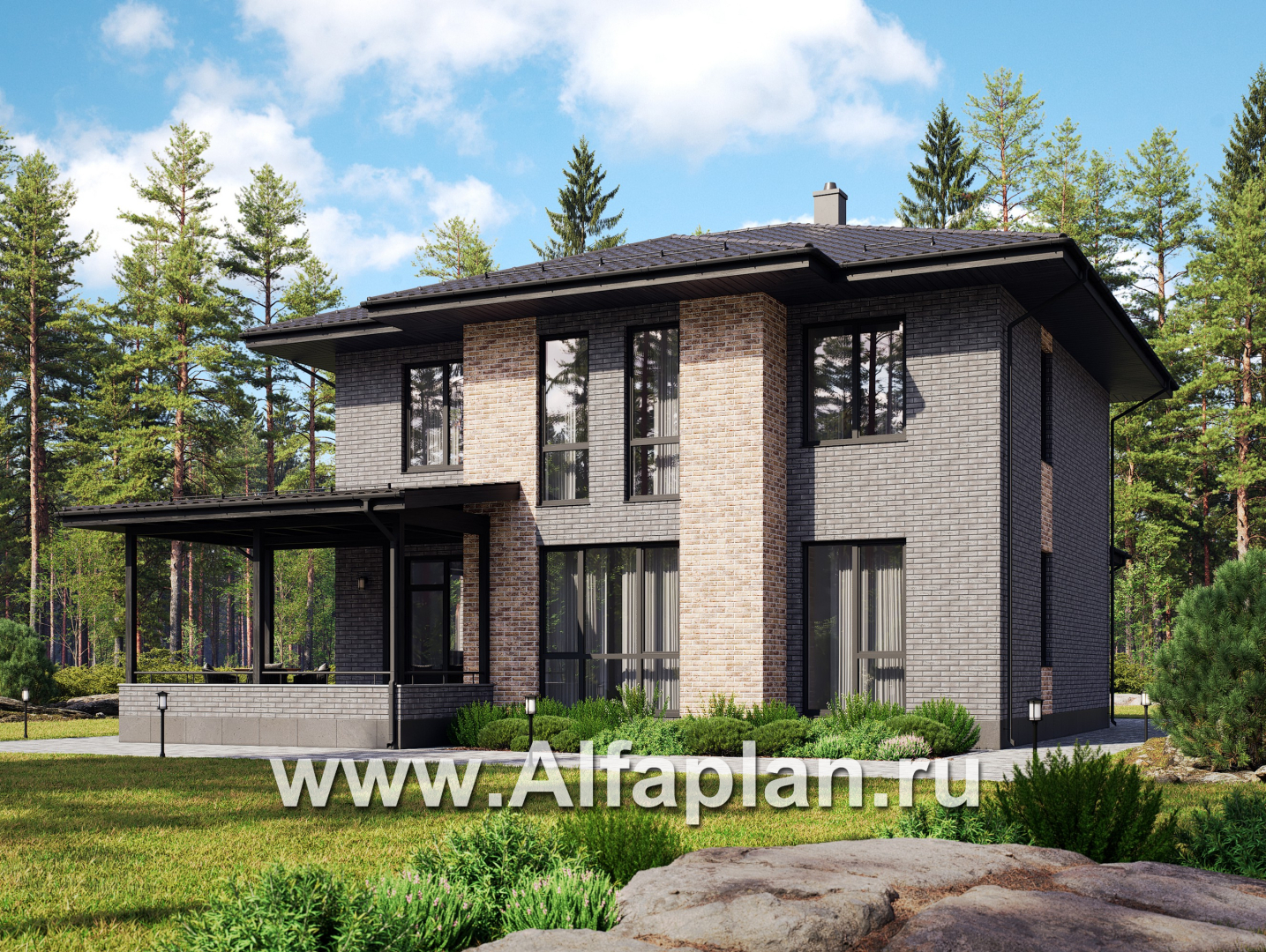 Проекты домов Альфаплан - Проект лаконичного двухэтажного дома из керамических блоков - дополнительное изображение №1