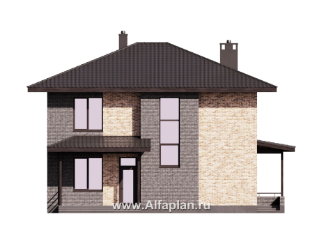 Проекты домов Альфаплан - Проект лаконичного двухэтажного дома из керамических блоков - превью фасада №1