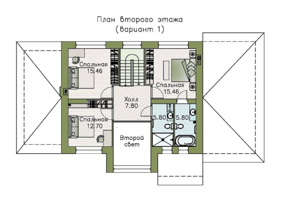 «Компас» - проект двухэтажного дома из газобетона, стеррасой и гаражом, в стиле Райта - превью план дома