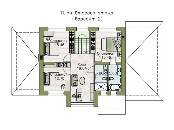 «Компас» - проект двухэтажного дома из газобетона, стеррасой и гаражом, в стиле Райта - превью план дома