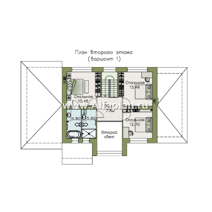 «Компас» - проект двухэтажного дома из газобетона, стеррасой и гаражом, в стиле Райта - превью план дома