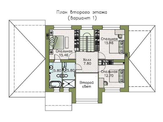 «Компас» - проект двухэтажного дома из газобетона, стеррасой и гаражом, в стиле Райта - превью план дома