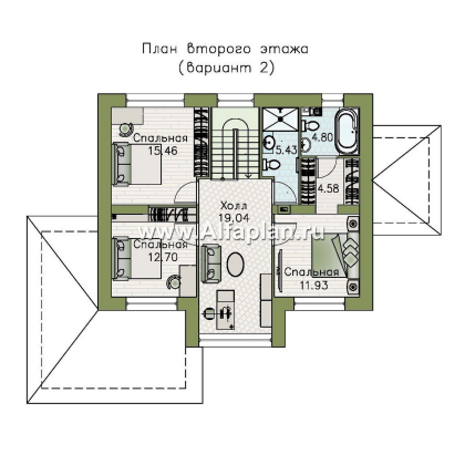 «Компас» - проект двухэтажного дома, планировка со вторым светом и террасой, в стиле Райта - превью план дома