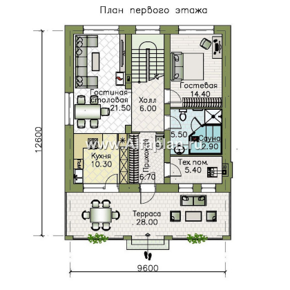 Проекты домов Альфаплан - "Невада" - проект дома из газобетона в стиле Райта - превью плана проекта №1