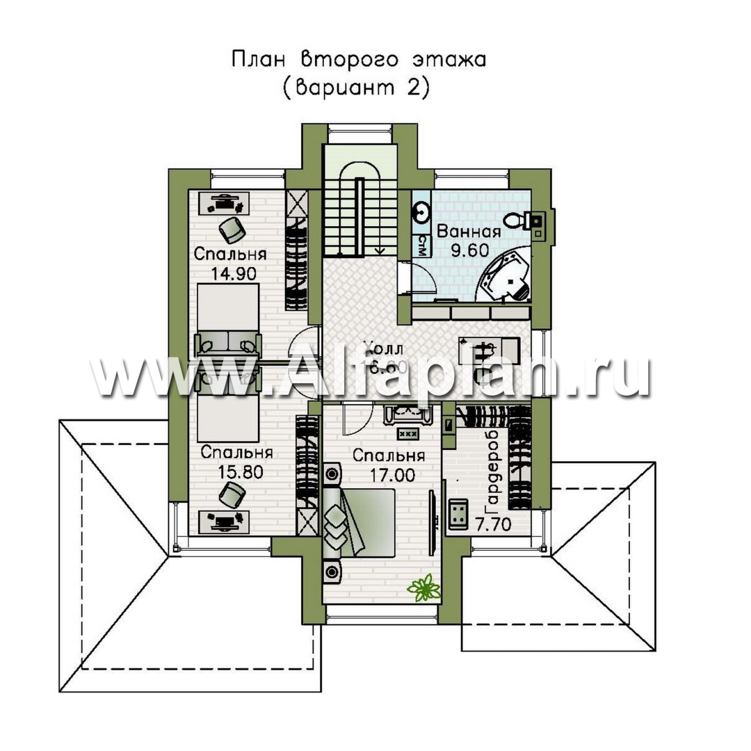 Проекты домов Альфаплан - "Монтана" - проект двухэтажного дома из кирпичей в стиле Райта - план проекта №3