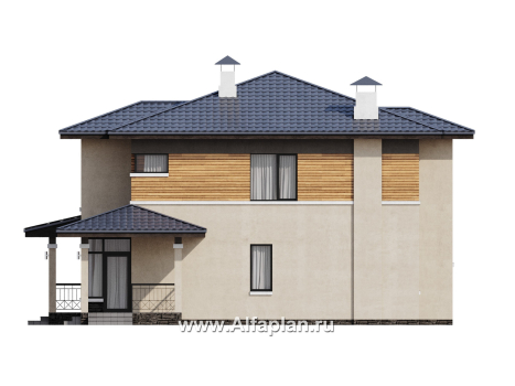 «Монтана» - проект двухэтажного дома из кирпича, с террасой, в стиле Райта - превью фасада дома