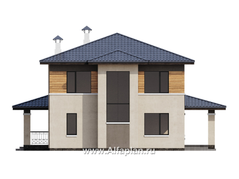 «Монтана» - проект двухэтажного дома из кирпича, с террасой, в стиле Райта - превью фасада дома