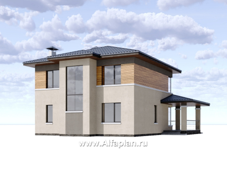 «Монтана» - проект двухэтажного дома из кирпича, с террасой, в стиле Райта - превью дополнительного изображения №2