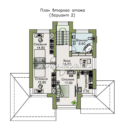 «Монтана» - проект двухэтажного дома из кирпича, с террасой, в стиле Райта - превью план дома