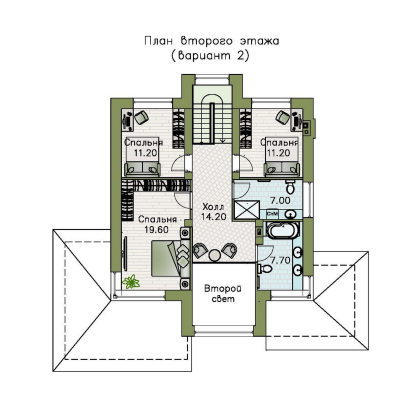 Проекты домов Альфаплан - "Монтана" - проект двухэтажного дома из кирпича, со вторым светом и с террасой, в стиле Райта - изображение плана проекта №3