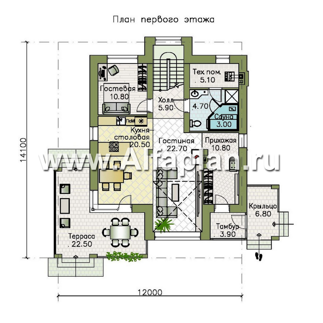 Проекты домов Альфаплан - "Монтана" - проект двухэтажного дома из кирпичей в стиле прерий (Райта) - изображение плана проекта №1