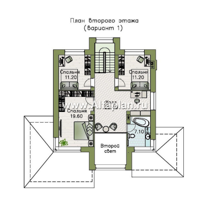 Проекты домов Альфаплан - "Монтана" - проект двухэтажного дома из кирпича, со вторым светом и с террасой, в стиле Райта - превью плана проекта №2