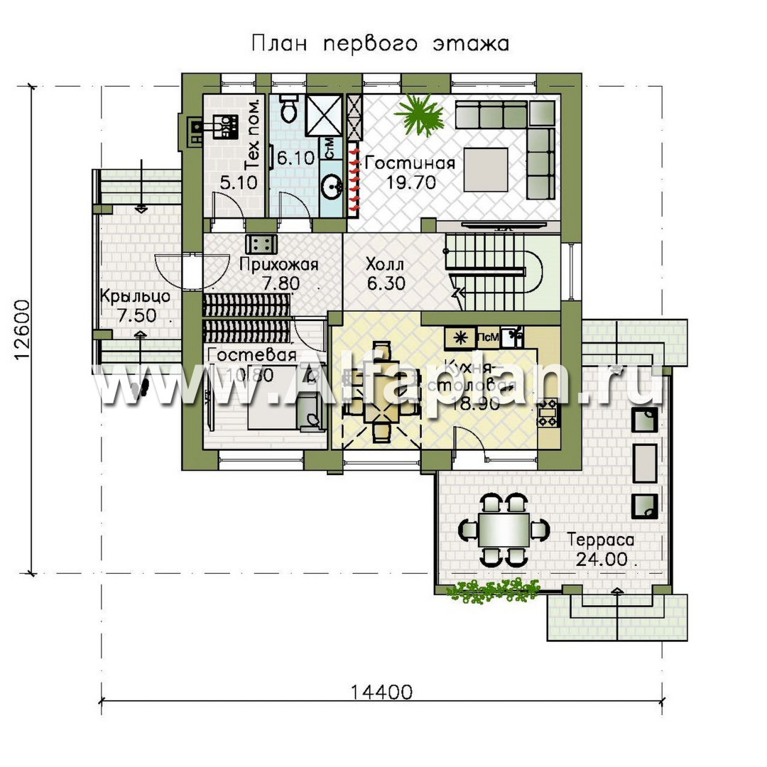 Проекты домов Альфаплан - "Юта" - двухэтажный коттедж в стиле прерий (Райта) - план проекта №1