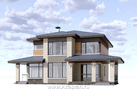 Проекты домов Альфаплан - "Монтана" - проект двухэтажного дома из кирпичей в стиле Райта - превью дополнительного изображения №1