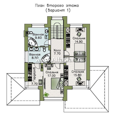 «Монтана» - проект двухэтажного дома из кирпича, с террасой, в стиле Райта - превью план дома