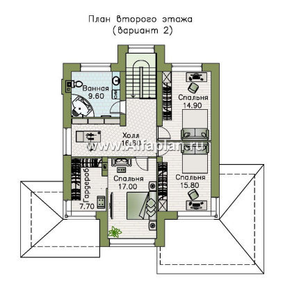 «Монтана» - проект двухэтажного дома из кирпича, с террасой, в стиле Райта - превью план дома