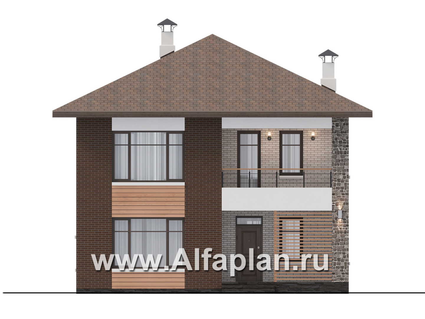 Проекты домов Альфаплан - "Селигер" - друхэтажный дом из газобетона, отличная планировка - изображение фасада №1