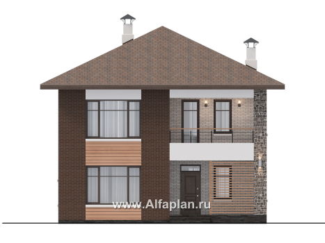 Проекты домов Альфаплан - "Селигер" - друхэтажный дом из газобетона, отличная планировка - превью фасада №1