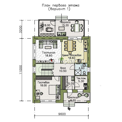 Проекты домов Альфаплан - "Селигер" - друхэтажный дом из газобетона, отличная планировка - превью плана проекта №1