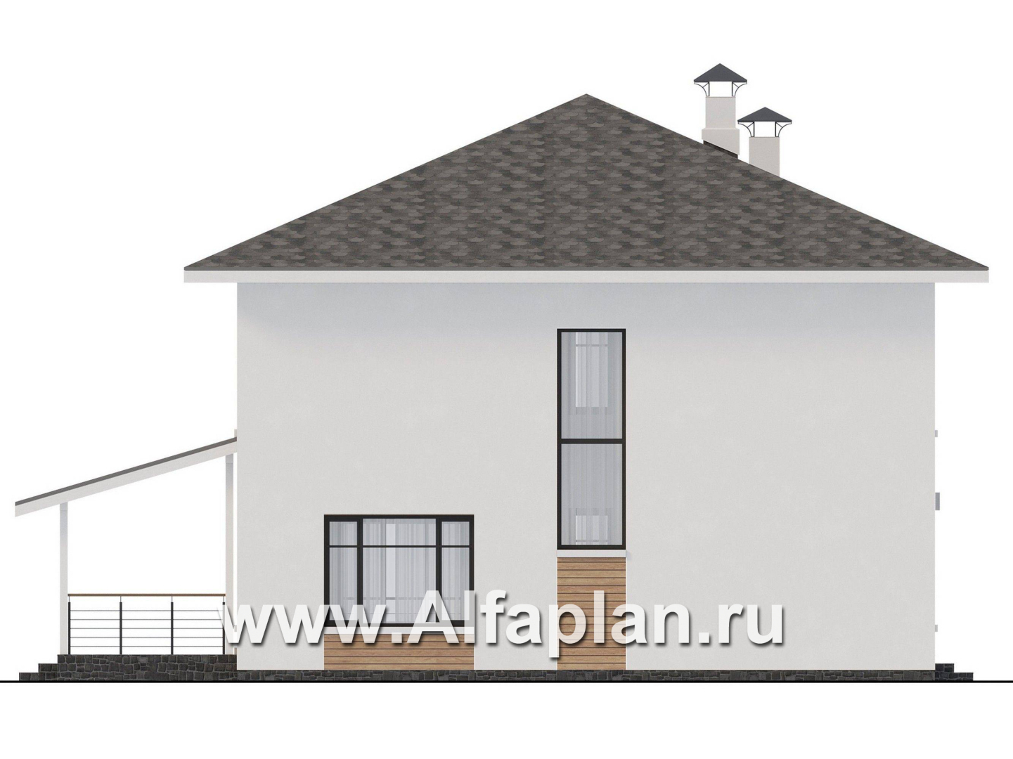 Проекты домов Альфаплан - "Селигер" - проект двухэтажного дома из газобетона, с террасой, отличная планировка - изображение фасада №3
