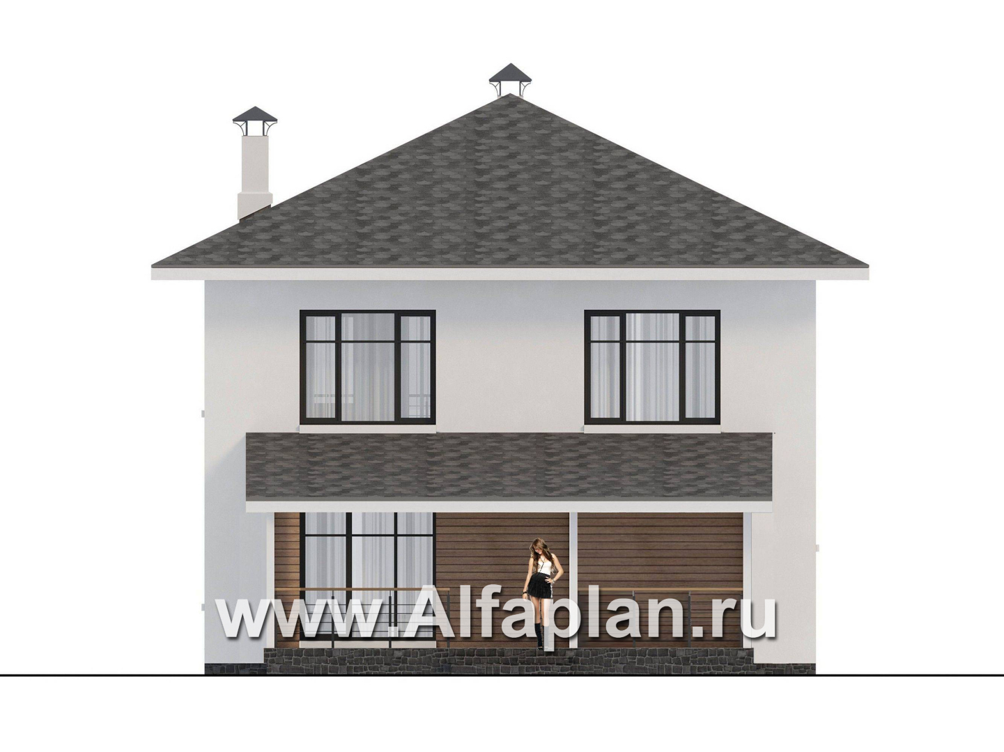 Проекты домов Альфаплан - "Селигер" - проект двухэтажного дома из газобетона, с террасой, отличная планировка - изображение фасада №4