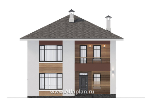 Проекты домов Альфаплан - "Селигер" - проект двухэтажного дома из газобетона, с террасой, отличная планировка - превью фасада №1