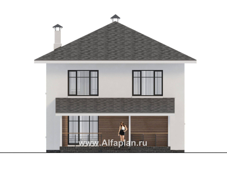 Проекты домов Альфаплан - "Селигер" - проект двухэтажного дома из газобетона, с террасой, отличная планировка - превью фасада №4