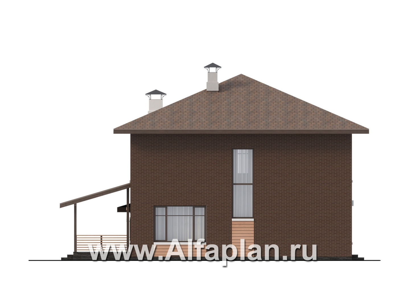 Проекты домов Альфаплан - "Селигер" - проект двухэтажного дома из газобетона, с гаражом на 2 авто - изображение фасада №3