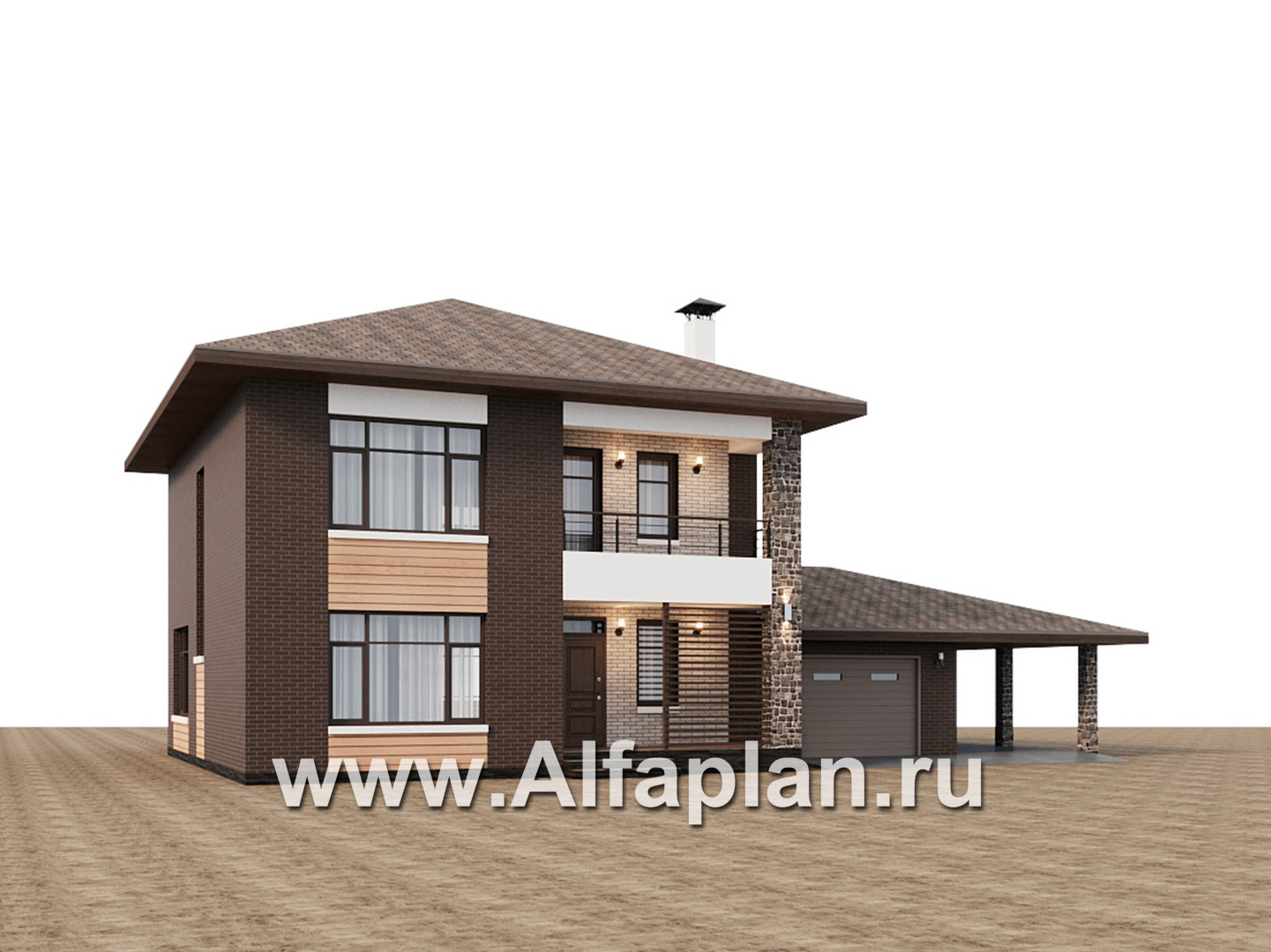 Проекты домов Альфаплан - "Селигер" - проект двухэтажного дома из газобетона, с гаражом на 2 авто - дополнительное изображение №1