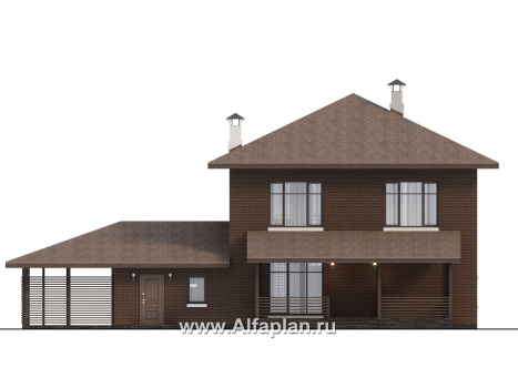 Проекты домов Альфаплан - "Селигер" - проект двухэтажного дома из газобетона, с гаражом на 2 авто - превью фасада №4