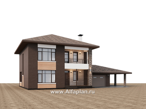 Проекты домов Альфаплан - "Селигер" - проект двухэтажного дома из газобетона, с гаражом на 2 авто - превью дополнительного изображения №1