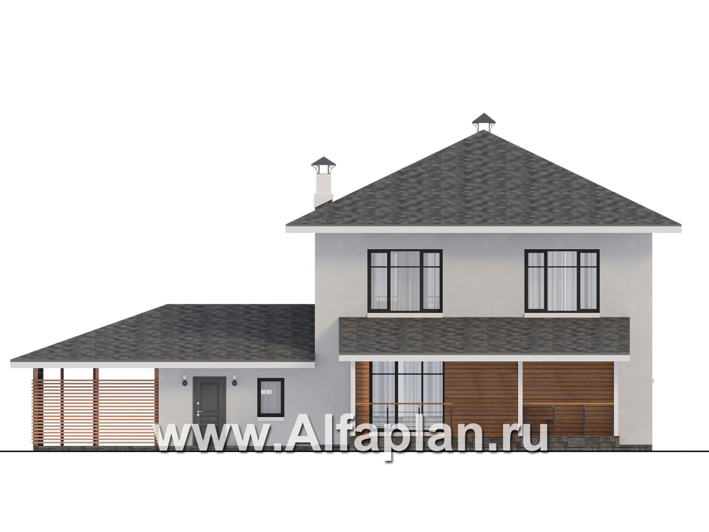 Проекты домов Альфаплан - "Селигер" - друхэтажный дом из газобетона, с гаражом, фасады из штукатурной системы - изображение фасада №4