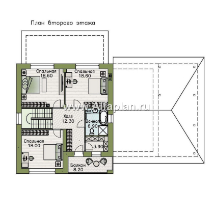 Проекты домов Альфаплан - "Селигер" - друхэтажный дом из газобетона, с гаражом, фасады из штукатурной системы - превью плана проекта №3