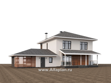 Проекты домов Альфаплан - "Селигер" - друхэтажный дом из газобетона, с гаражом, фасады из штукатурной системы - превью дополнительного изображения №1