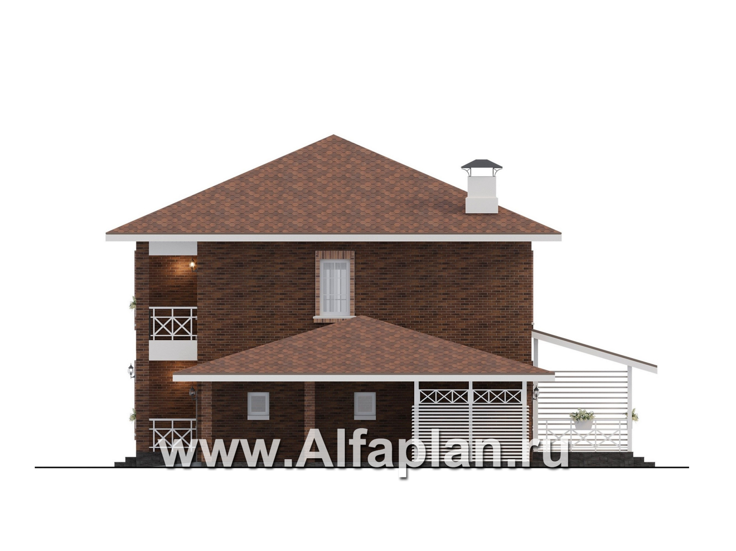 Проекты домов Альфаплан - "Сайма" - проект двухэтажного дома из кирпичей, с террасой, в баварском стиле, с гаражом - изображение фасада №2
