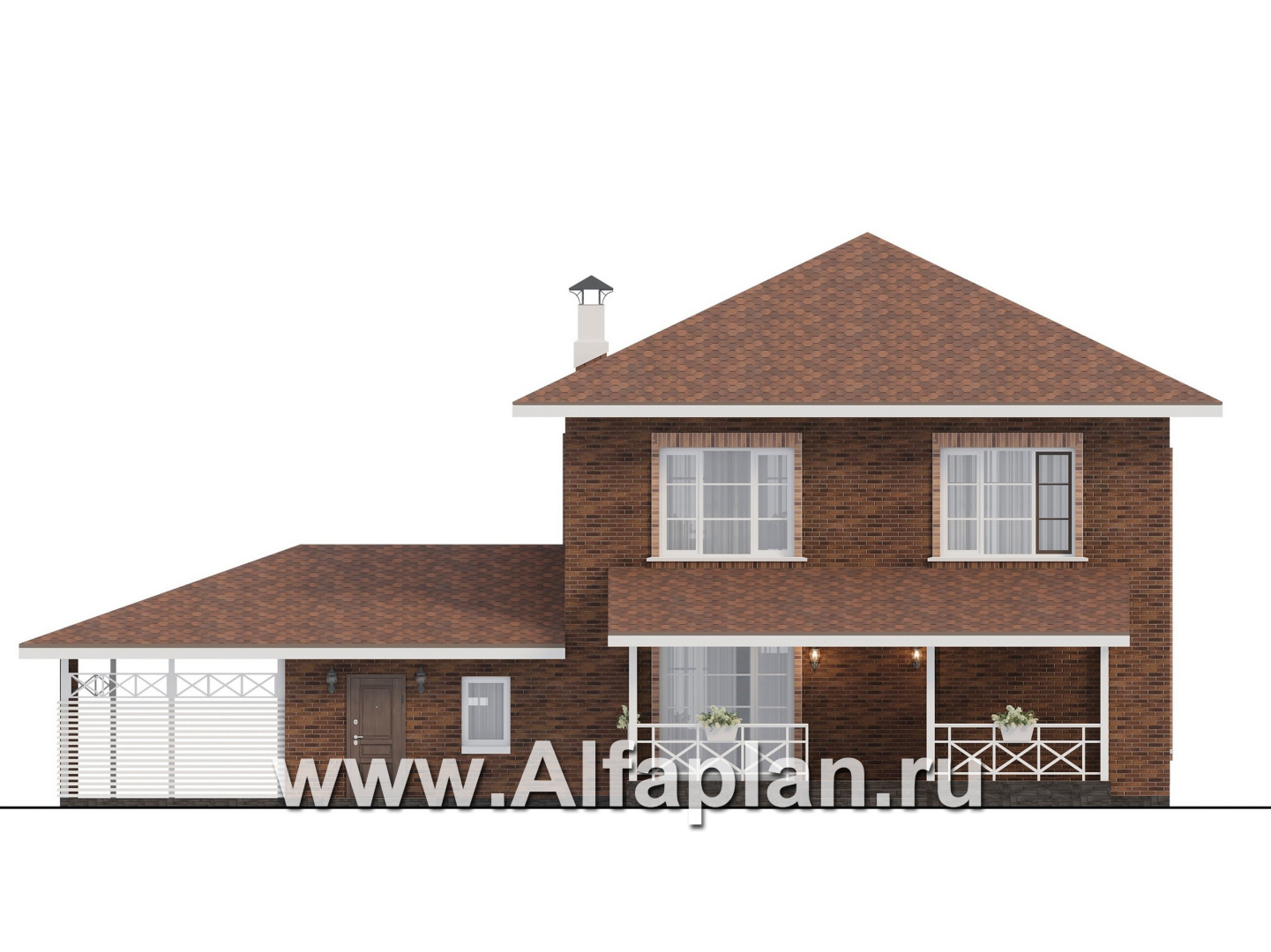 Проекты домов Альфаплан - "Сайма" - проект двухэтажного дома из кирпичей, с террасой, в баварском стиле, с гаражом - изображение фасада №4
