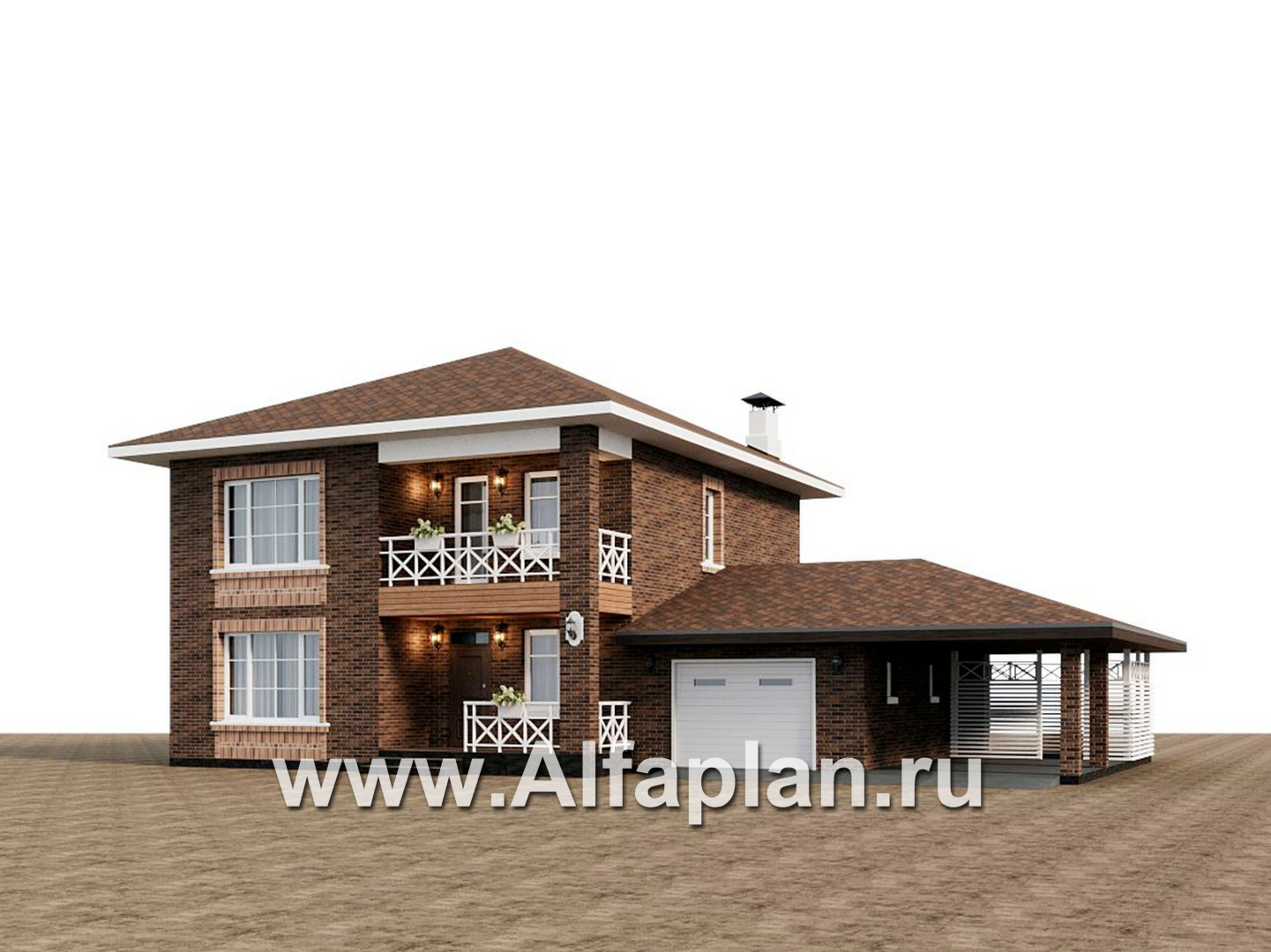 Проекты домов Альфаплан - "Сайма" - проект двухэтажного дома из кирпичей, с террасой, в баварском стиле, с гаражом - дополнительное изображение №1
