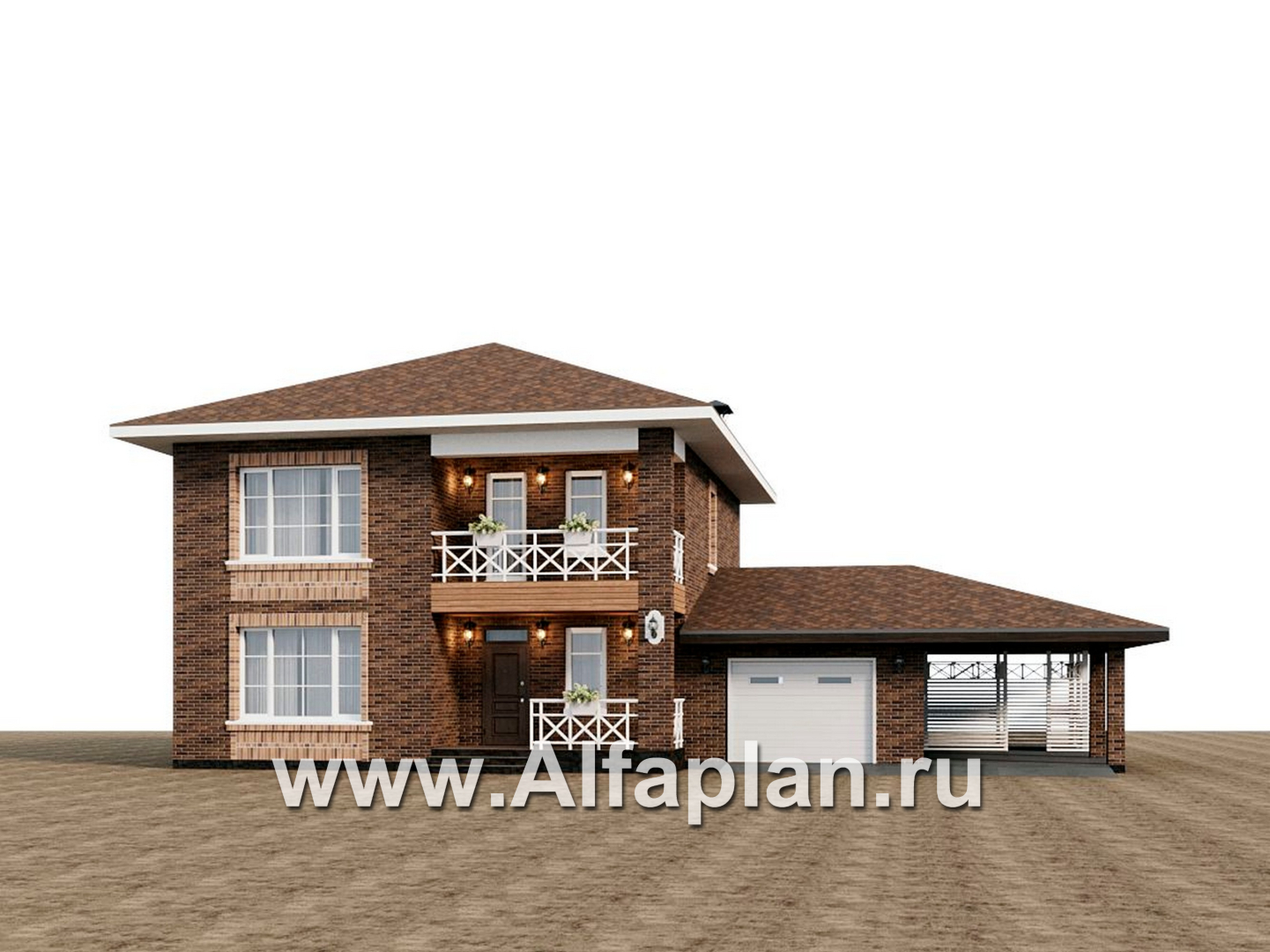 Проекты домов Альфаплан - "Сайма" - проект двухэтажного дома из кирпичей, с террасой, в баварском стиле, с гаражом - дополнительное изображение №2