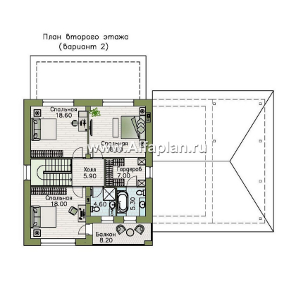 "Сайма" - проект двухэтажного дома из кирпичей, штукатурный фасад, 4 спальни, с террасой и с гаражом - превью план дома - фото №4