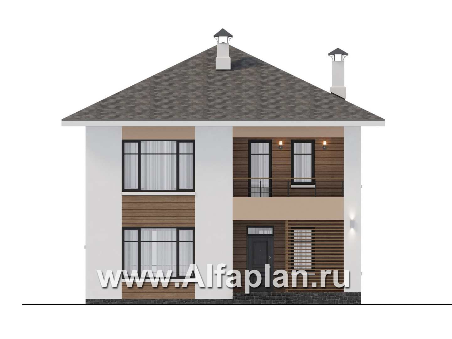 Проекты домов Альфаплан - "Ладога" - современный двухэтажный коттедж - изображение фасада №1