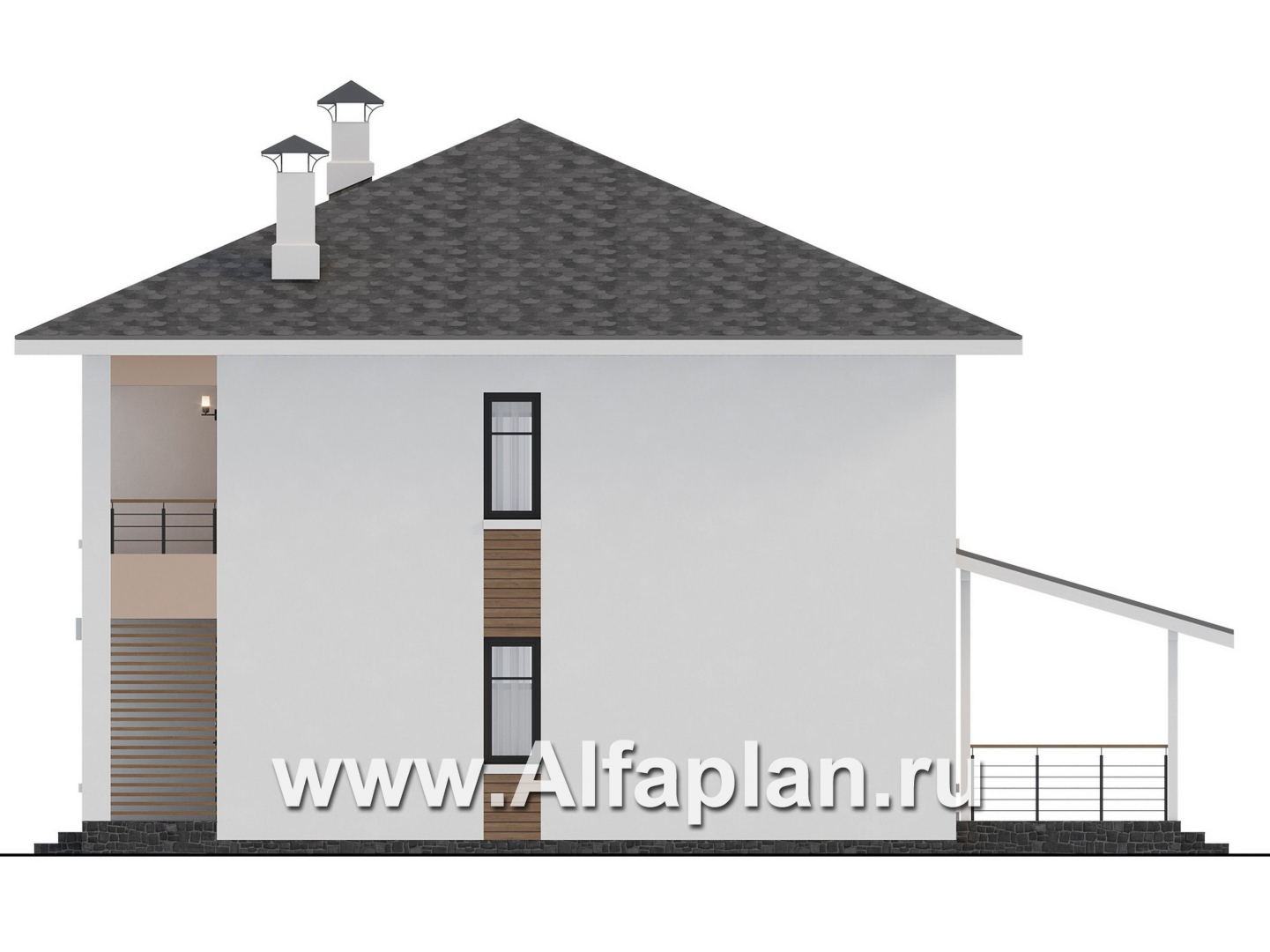 Проекты домов Альфаплан - "Ладога" - проект двухэтажного дома из газобетона, в современном стиле, с террасой, отличная планировка - изображение фасада №2