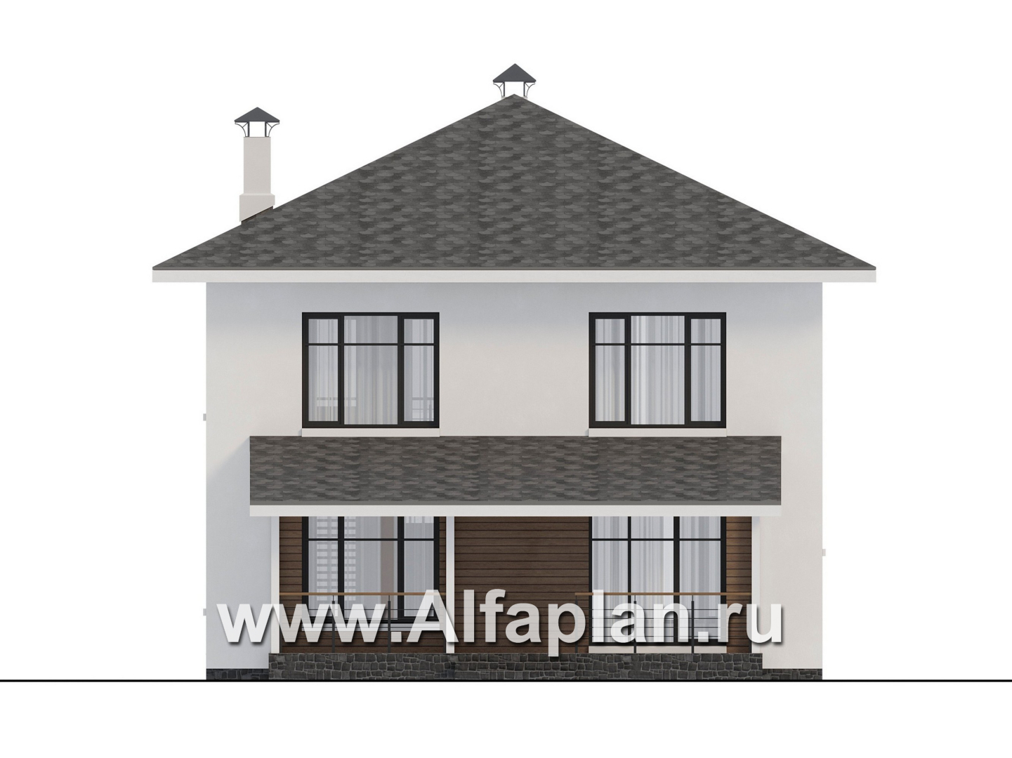 Проекты домов Альфаплан - "Ладога" - проект двухэтажного дома из газобетона, в современном стиле, с террасой, отличная планировка - изображение фасада №4