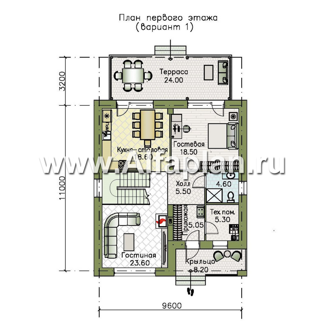 Проекты домов Альфаплан - "Ладога" - современный двухэтажный коттедж - изображение плана проекта №1