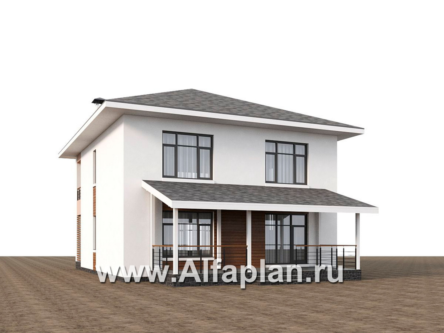 Проекты домов Альфаплан - "Ладога" - проект двухэтажного дома из газобетона, в современном стиле, с террасой, отличная планировка - дополнительное изображение №2
