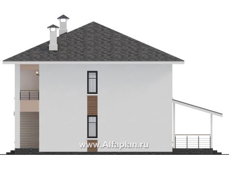 Проекты домов Альфаплан - "Ладога" - проект двухэтажного дома из газобетона, в современном стиле, с террасой, отличная планировка - превью фасада №2