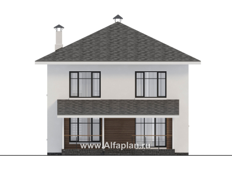 Проекты домов Альфаплан - "Ладога" - проект двухэтажного дома из газобетона, в современном стиле, с террасой, отличная планировка - превью фасада №4