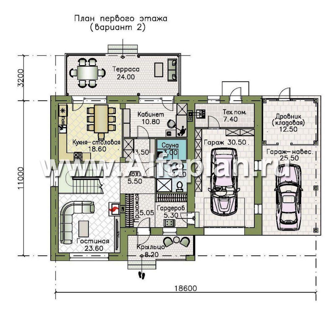 Проекты домов Альфаплан - "Ладога" - современный двухэтажный коттедж, штукатурные фасады, с гаражом - изображение плана проекта №2