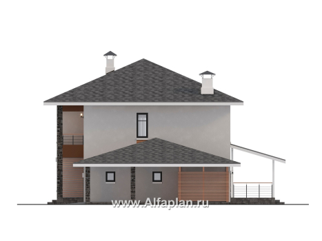 Проекты домов Альфаплан - "Ладога" - современный двухэтажный коттедж, штукатурные фасады, с гаражом - превью фасада №2