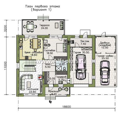 Проекты домов Альфаплан - "Ладога" - современный двухэтажный коттедж, штукатурные фасады, с гаражом - превью плана проекта №1